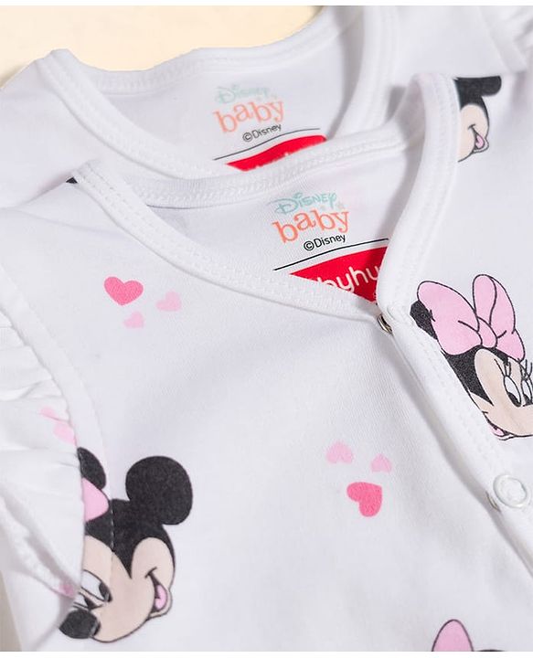 Babyhug Disney Interlock Knit Frill Sleeves Jhablas with Minnie Mouse & Marie Graphics Pack of 2 - White