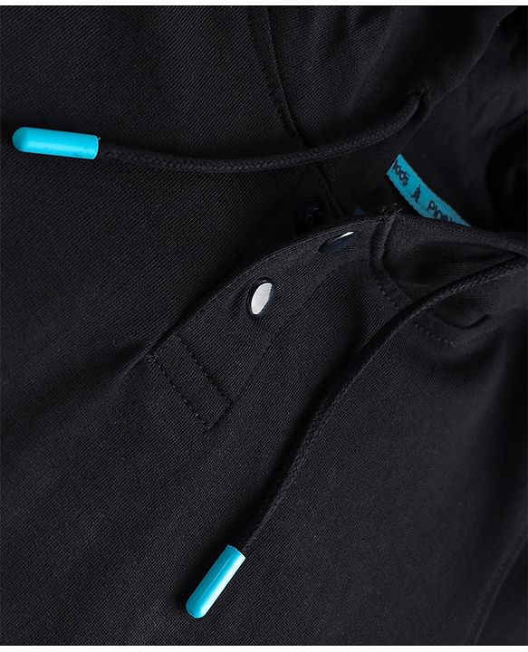 Pine Kids 100% Cotton Knit Full Sleeves Text & Bear Printed Hooded Sweatshirt With Kangaroo Pocket - Black