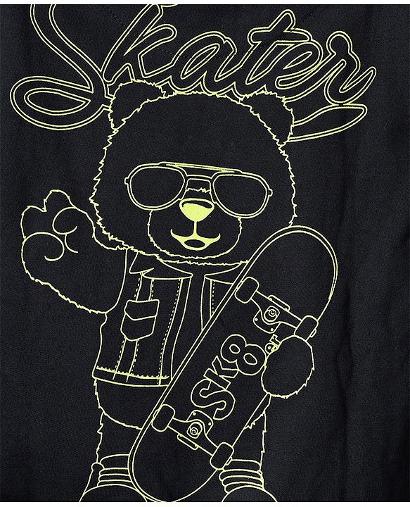 Pine Kids 100% Cotton Knit Full Sleeves Text & Bear Printed Hooded Sweatshirt With Kangaroo Pocket - Black