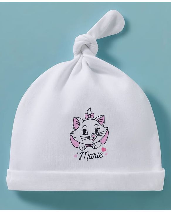 Babyhug Disney Interlock Knit Pony Caps with Disney Character Graphics Pack of 2 White - Diameter 15 cm