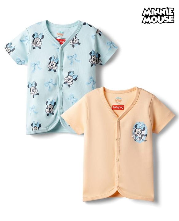 Babyhug Interlock Knit Half Sleeves Jhablas with Minnie Mouse Graphics Pack of  2- Sky &  Peach