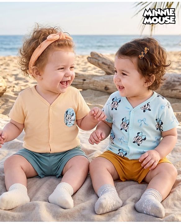 Babyhug Interlock Knit Half Sleeves Jhablas with Minnie Mouse Graphics Pack of  2- Sky &  Peach