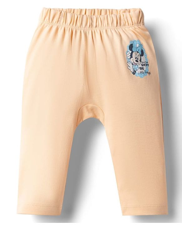 Babyhug Disney 100% Cotton Knit Full Sleeves Diaper Leggings With Minnie Mouse Graphic Pack Of 2 - Light Blue & Peach