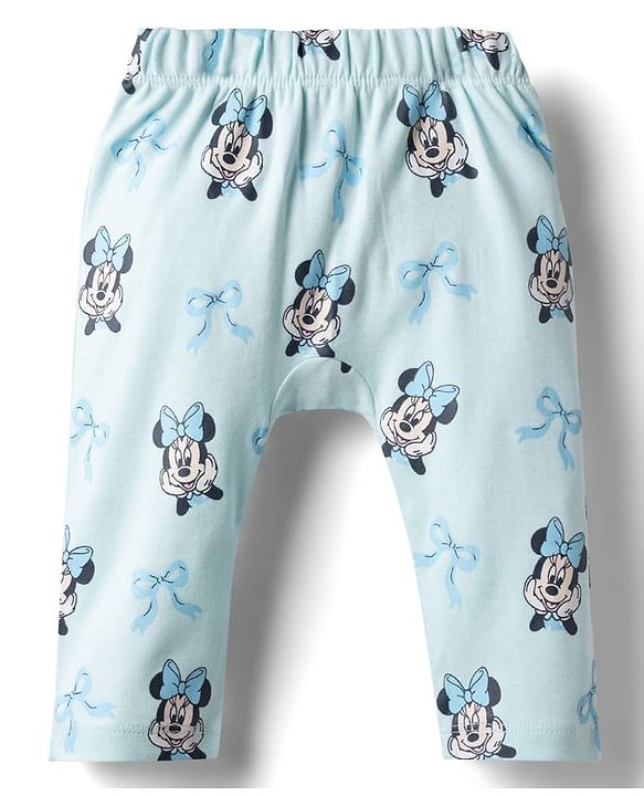 Babyhug Disney 100% Cotton Knit Full Sleeves Diaper Leggings With Minnie Mouse Graphic Pack Of 2 - Light Blue & Peach