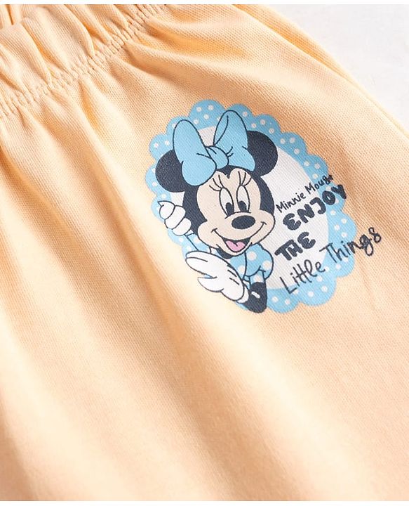 Babyhug Disney 100% Cotton Knit Full Sleeves Diaper Leggings With Minnie Mouse Graphic Pack Of 2 - Light Blue & Peach
