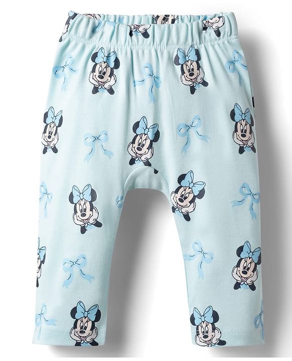 Babyhug Disney 100% Cotton Knit Full Sleeves Diaper Leggings With Minnie Mouse Graphic Pack Of 2 - Light Blue & Peach