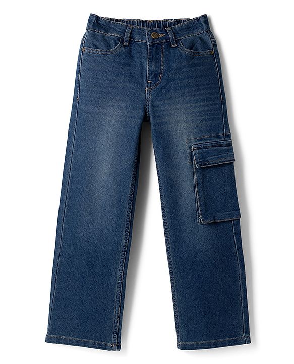 Pine Kids Woven Full Length Washed Denim Jeans - Blue