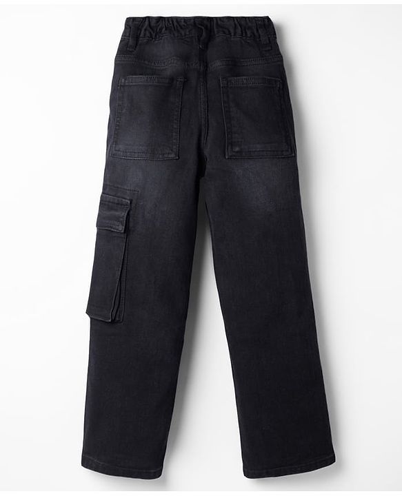 Pine Kids Woven Denim Full Length Jeans With Cargo Pockets in Black