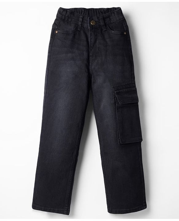 Pine Kids Woven Denim Full Length Jeans With Cargo Pockets in Black