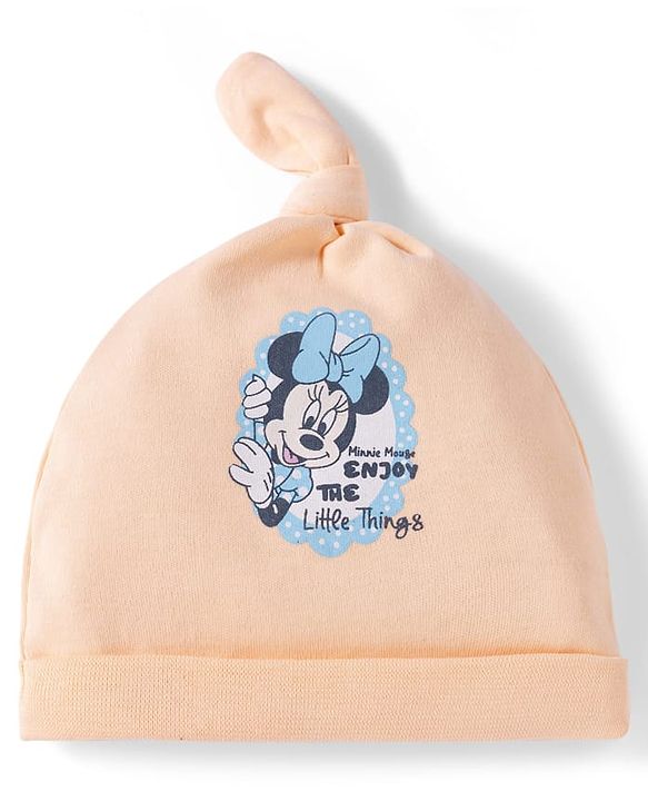 Babyhug Disney Interlock Knit Cap With Minnie Mouse Graphics Pack of 2 Multicolor- Diameter 14 cm