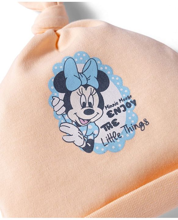 Babyhug Disney Interlock Knit Cap With Minnie Mouse Graphics Pack of 2 Multicolor- Diameter 14 cm