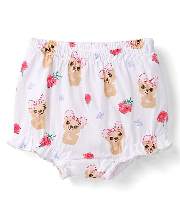 Babyhug 100% Cotton Single Jersey Knit Bear & Pola Dot Printed Bllomers Pack Of 3 - Multicolour