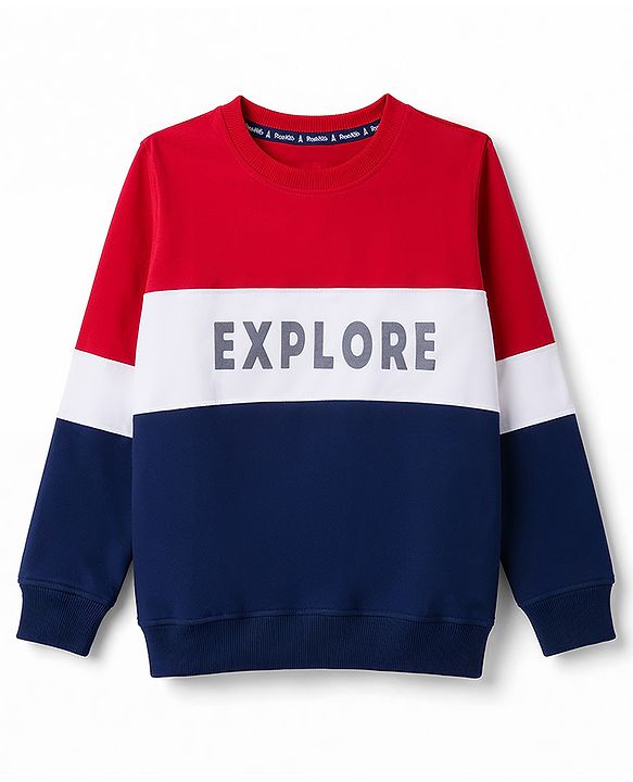 Pine Kids 100% Cotton Knit Full Sleeves Text Printed Sweatshirt - Red & Navy Blue