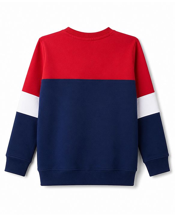 Pine Kids 100% Cotton Knit Full Sleeves Text Printed Sweatshirt - Red & Navy Blue