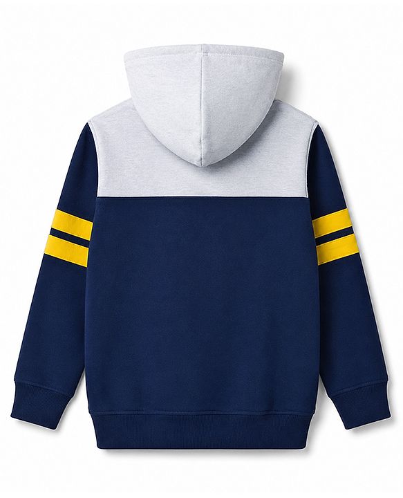 Pine Kids 100% Cotton Knit Full Sleeves Text Printed Hooded Sweatshirt - Navy Blue