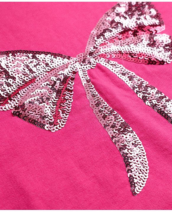 Pine Kids Cotton Knit Full Sleeves Sweatshirts With Sequin Detailing Bow - Pink