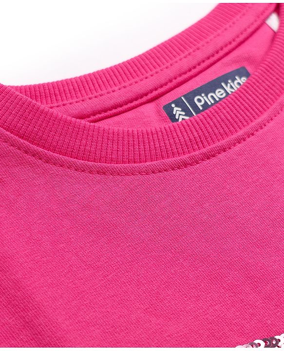 Pine Kids Cotton Knit Full Sleeves Sweatshirts With Sequin Detailing Bow - Pink