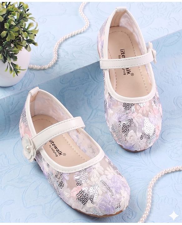 Cute Walk by Babyhug Velcro Closure Ballerina with Sequin Detailing & Floral Applique - Purple