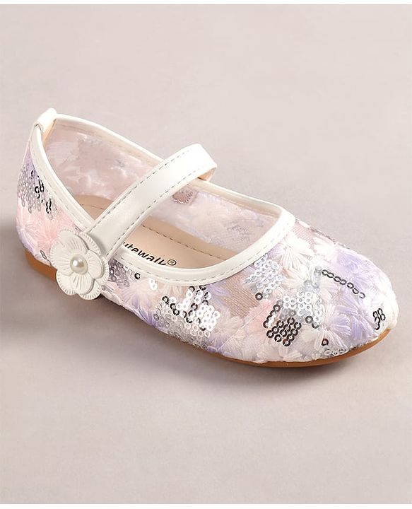Cute Walk by Babyhug Velcro Closure Ballerina with Sequin Detailing & Floral Applique - Purple
