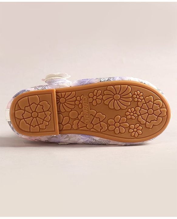 Cute Walk by Babyhug Velcro Closure Ballerina with Sequin Detailing & Floral Applique - Purple
