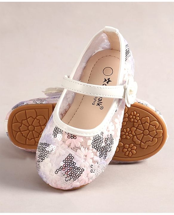 Cute Walk by Babyhug Velcro Closure Ballerina with Sequin Detailing & Floral Applique - Purple