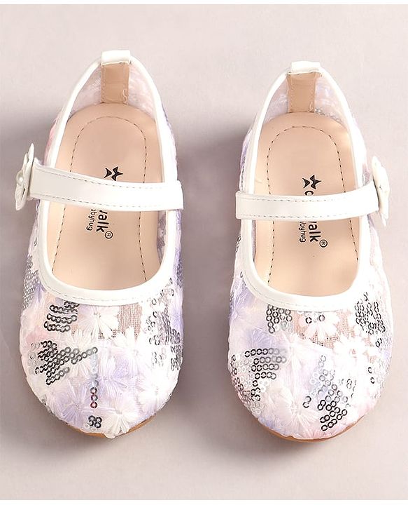 Cute Walk by Babyhug Velcro Closure Ballerina with Sequin Detailing & Floral Applique - Purple