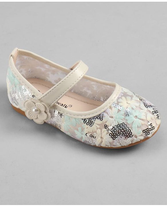 Cute Walk by Babyhug Velcro Closure Ballerina with Sequin Detailing & Floral Applique - Purple