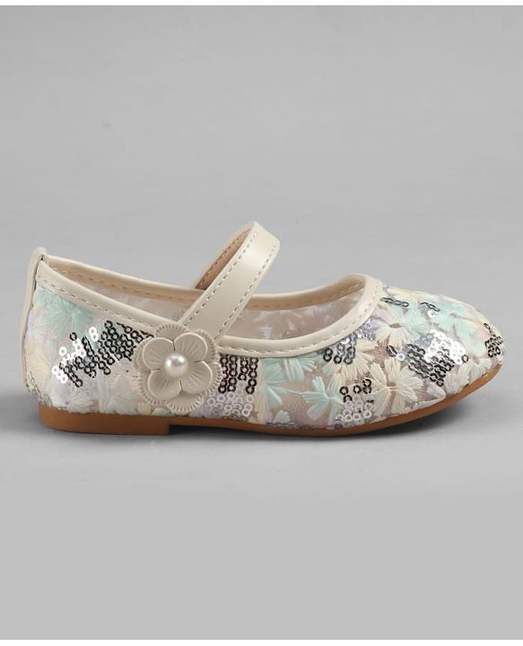 Cute Walk by Babyhug Velcro Closure Ballerina with Sequin Detailing & Floral Applique - Purple