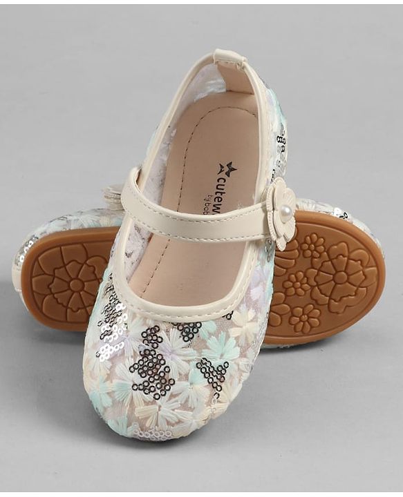 Cute Walk by Babyhug Velcro Closure Ballerina with Sequin Detailing & Floral Applique - Purple