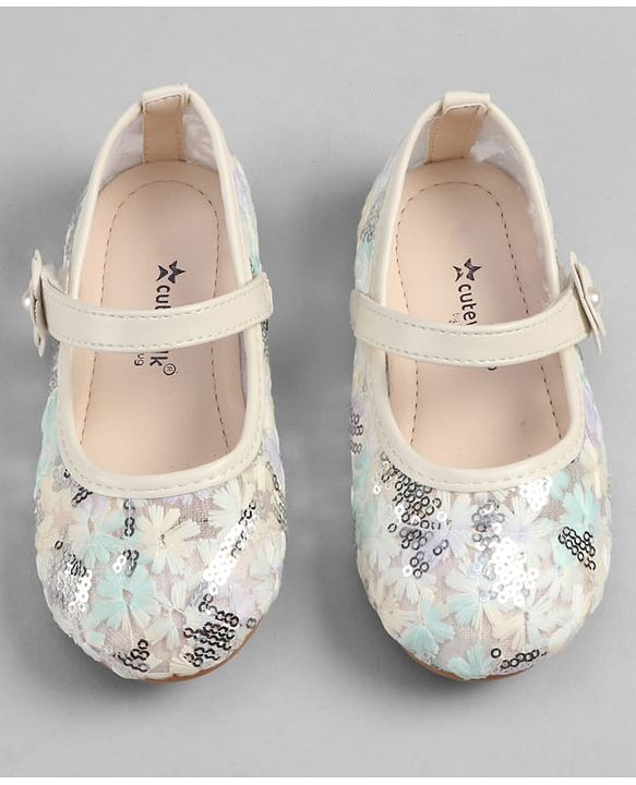 Cute Walk by Babyhug Velcro Closure Ballerina with Sequin Detailing & Floral Applique - Purple