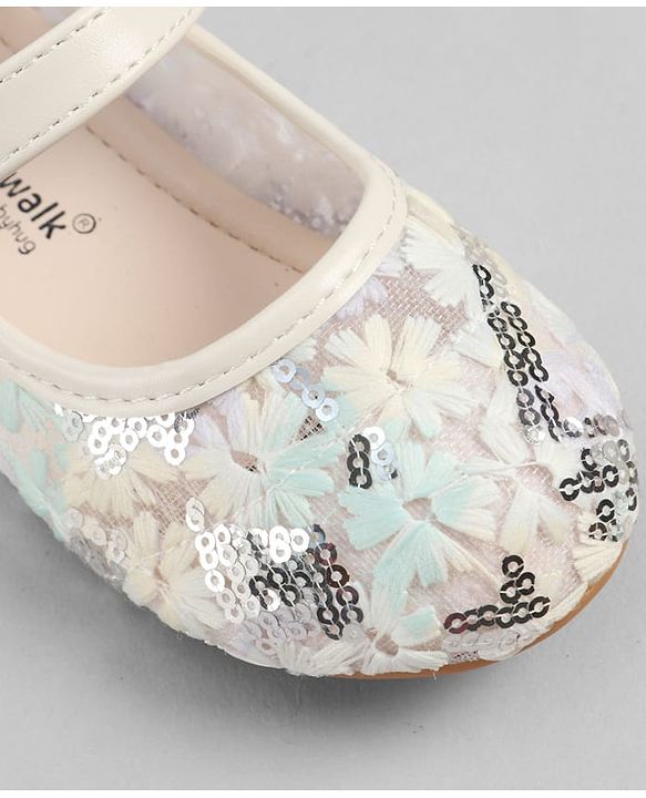 Cute Walk by Babyhug Velcro Closure Ballerina with Sequin Detailing & Floral Applique - Purple