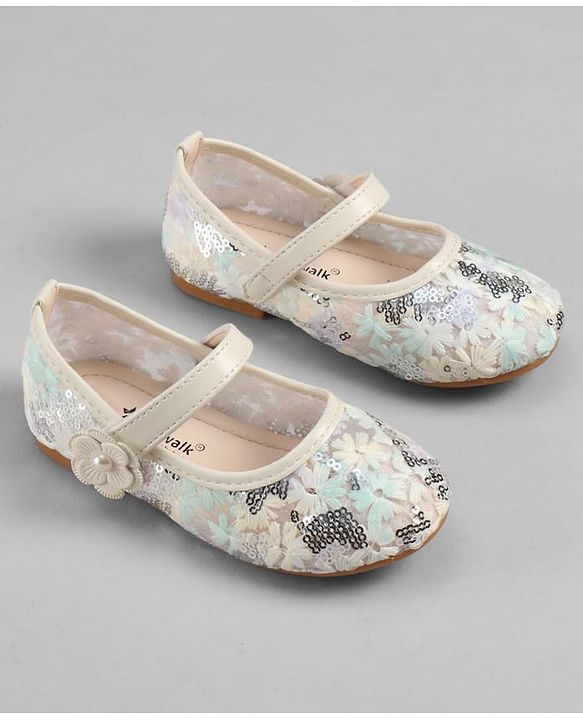 Cute Walk by Babyhug Velcro Closure Ballerina with Sequin Detailing & Floral Applique - Purple