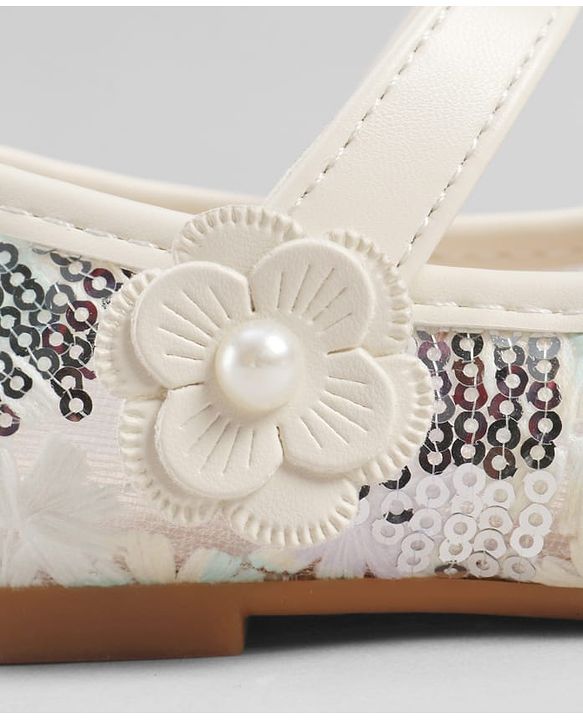 Cute Walk by Babyhug Velcro Closure Ballerina with Sequin Detailing & Floral Applique - Purple