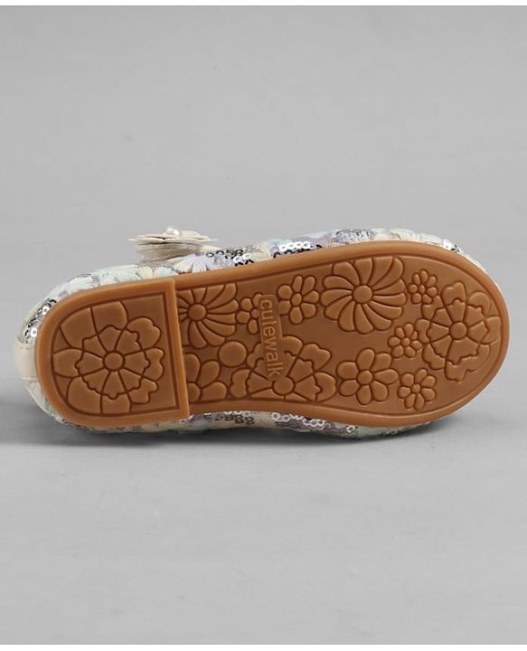 Cute Walk by Babyhug Velcro Closure Ballerina with Sequin Detailing & Floral Applique - Purple