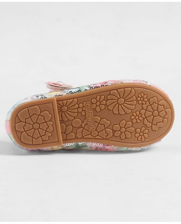 Cute Walk by Babyhug Velcro Closure Ballerina with Sequin Detailing & Floral Applique - Purple