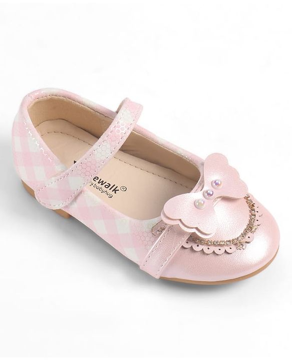 Cute Walk by Babyhug Velcro Closure Ballerina With Butterfly Applique & Pearl Embellishment - Pink