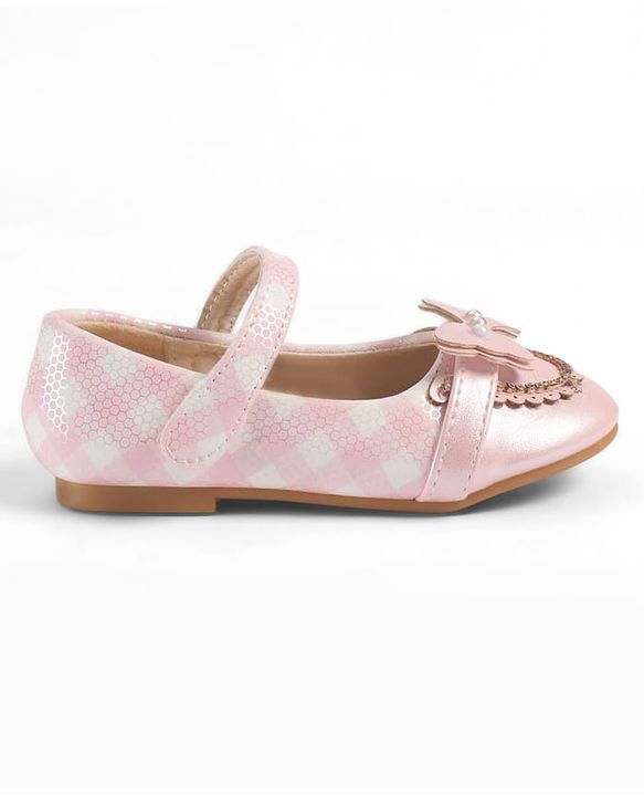 Cute Walk by Babyhug Velcro Closure Ballerina With Butterfly Applique & Pearl Embellishment - Pink