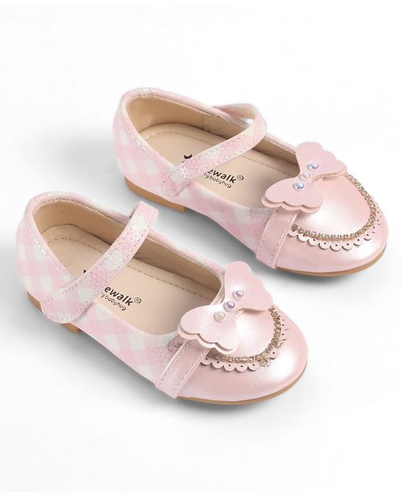 Cute Walk by Babyhug Velcro Closure Ballerina With Butterfly Applique & Pearl Embellishment - Pink