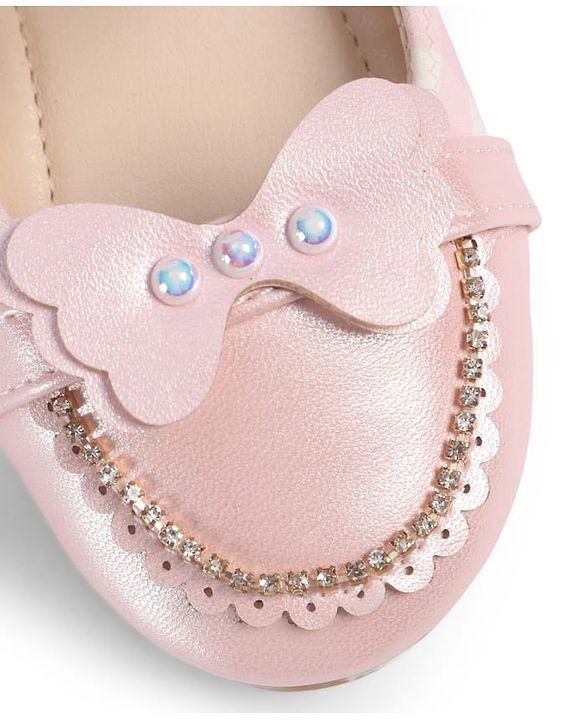 Cute Walk by Babyhug Velcro Closure Ballerina With Butterfly Applique & Pearl Embellishment - Pink