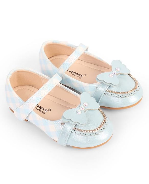 Cute Walk by Babyhug Velcro Closure Ballerina With Butterfly Applique & Pearl Embellishment - Pink