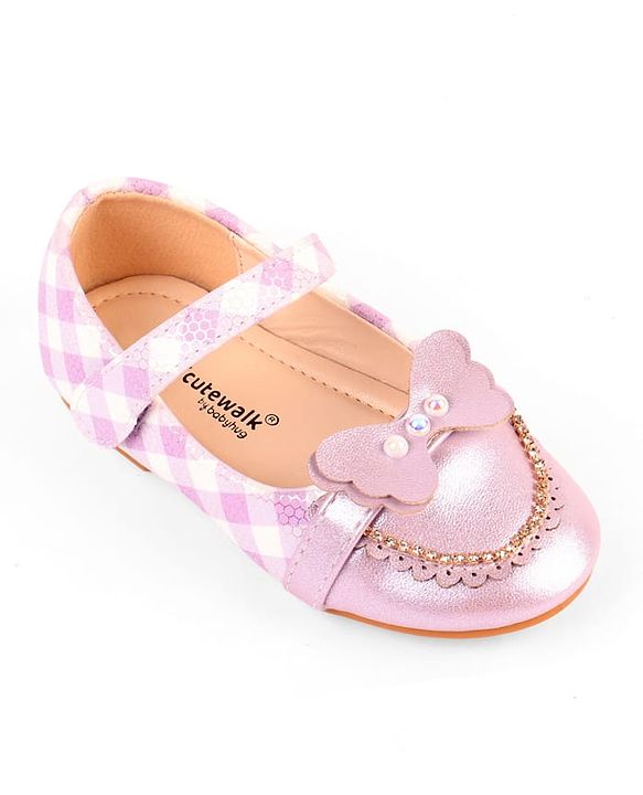 Cute Walk by Babyhug Velcro Closure Ballerina With Butterfly Applique & Pearl Embellishment - Pink