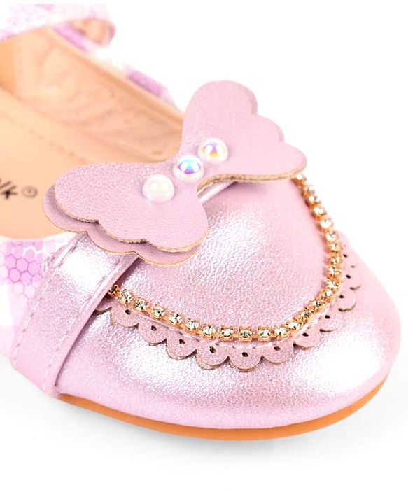 Cute Walk by Babyhug Velcro Closure Ballerina With Butterfly Applique & Pearl Embellishment - Pink