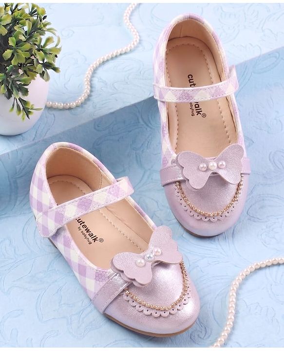 Cute Walk by Babyhug Velcro Closure Ballerina With Butterfly Applique & Pearl Embellishment - Pink