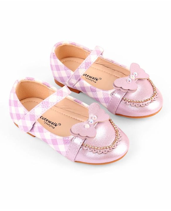 Cute Walk by Babyhug Velcro Closure Ballerina With Butterfly Applique & Pearl Embellishment - Pink
