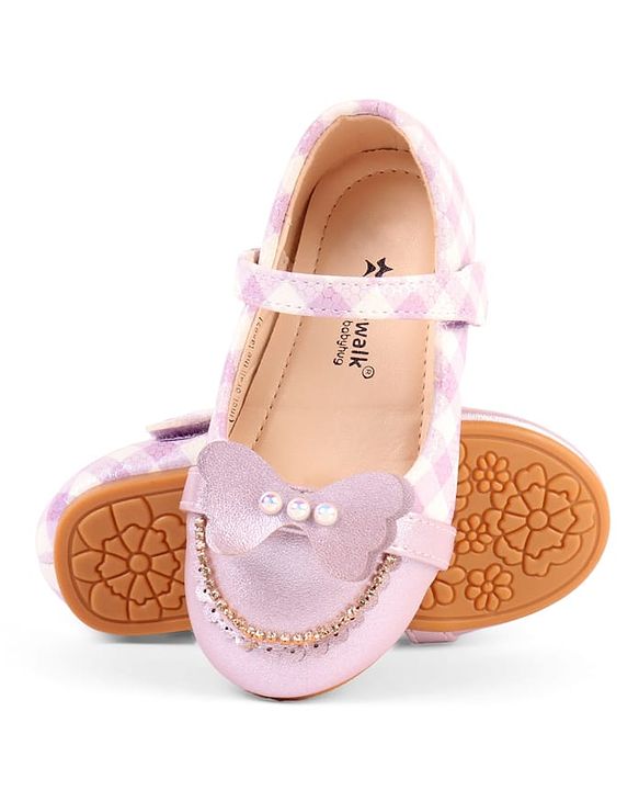 Cute Walk by Babyhug Velcro Closure Ballerina With Butterfly Applique & Pearl Embellishment - Pink