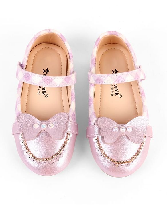 Cute Walk by Babyhug Velcro Closure Ballerina With Butterfly Applique & Pearl Embellishment - Pink