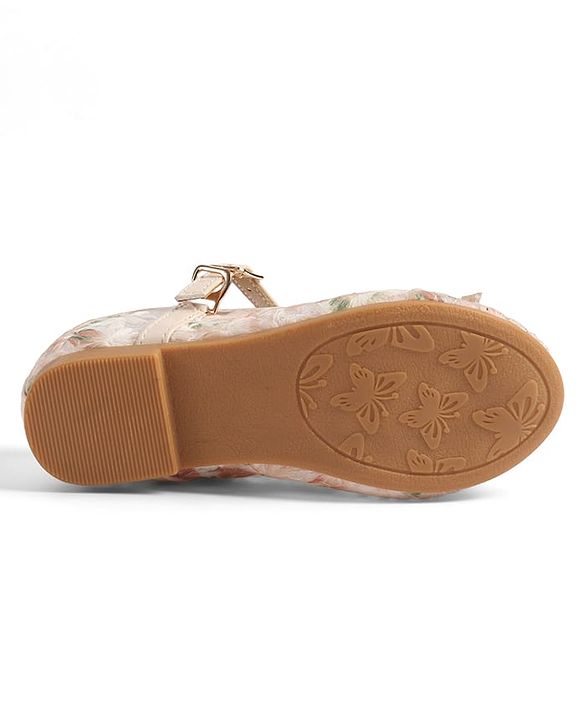 Cute Walk by Babyhug Buckle Closure Floral Embroidered Ballerina With Bow Applique - Beige