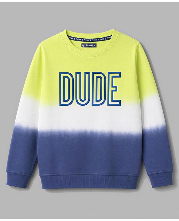 Pine Kids Cotton Knit  Full Sleeves Sweatshirt with Dude Print- Navy