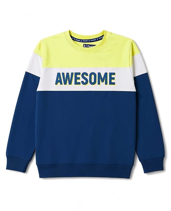 Pine Kids Cotton Knit Full Sleeves Sweatshirt with Awesome Print- Navy