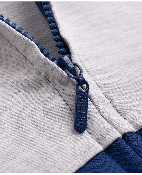 Pine Kids Cotton Knit Full Sleeves Hooded Sweat Jacket with Colour Block Design - Yellow White & Navy